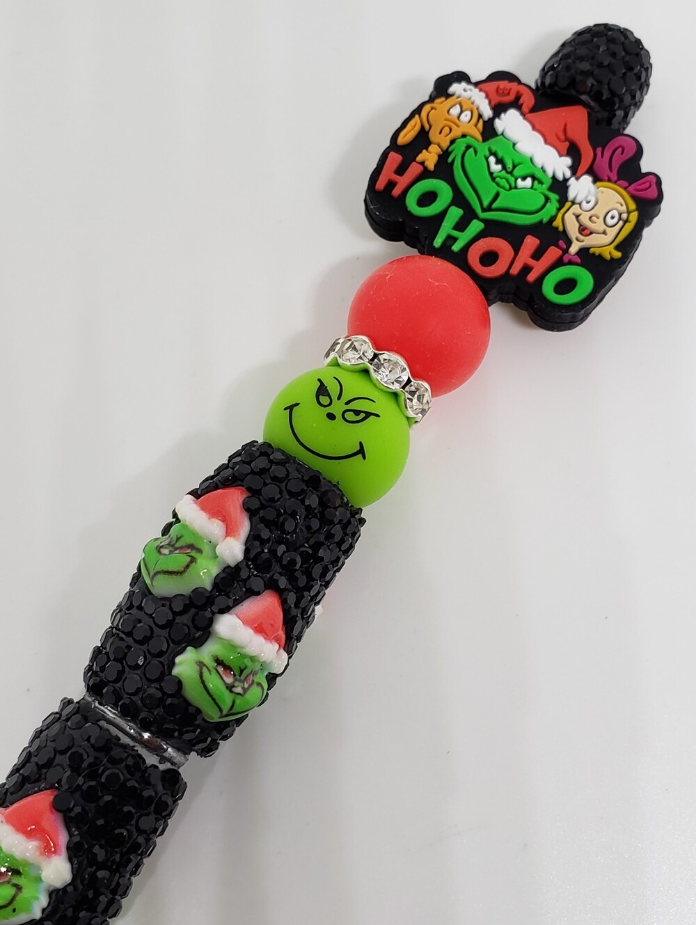 Handmade 3D Christmas Holiday Grinch Max Cindy Beaded Silicone Focal Bead Pen